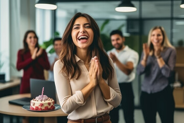 Woman Celebrates Her Promotion With Colleagues In The Office Highquality Photo