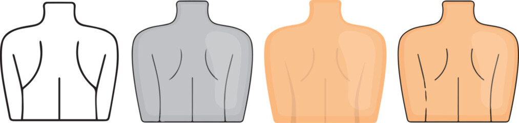 human anatomy. Back Side icon with 4 different styles.