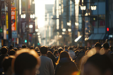 Busy Crowd Fills Streets Of Tokyo, Bustling With Activity - obrazy, fototapety, plakaty