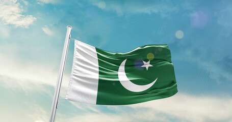 Pakistan national flag cloth fabric waving on the sky - Image