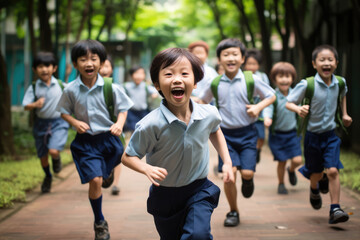 Obraz premium Kids Happily Run In School, Full Of Energy And Excitement