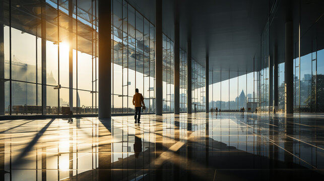 worker screeding indoor cement floor with screed