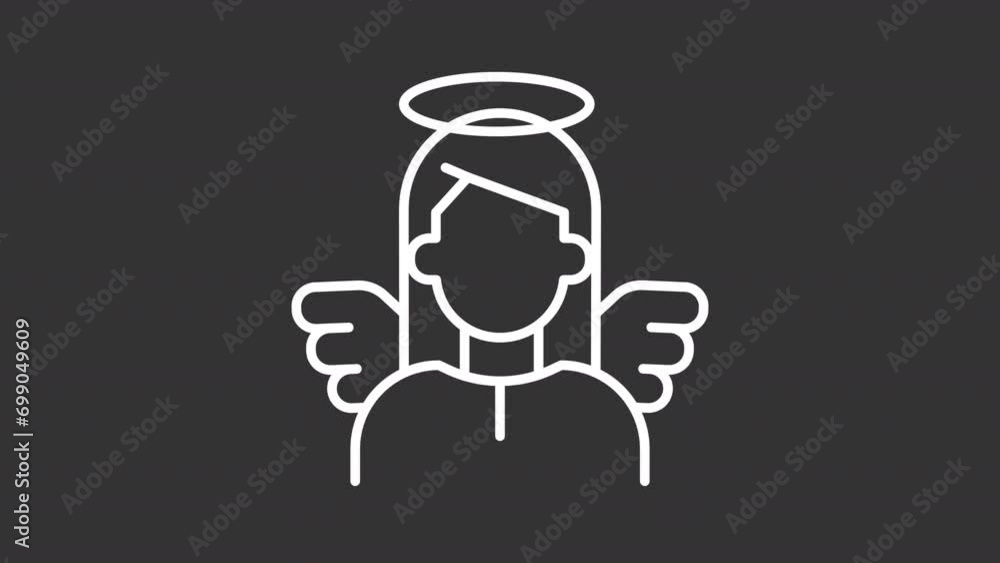Poster 2D white simple thin line animation of cherubim icon, HD video with transparent background, seamless loop 4K video representing archetypes.