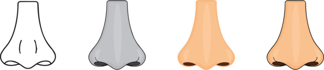 human anatomy. Nose icon with 4 different styles.