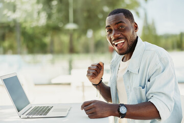 Computer man business happy person young office adult male looking sitting laptop technology