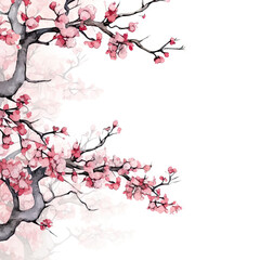 Ink painting cherry blossom in white background