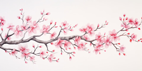 Ink painting cherry blossom in white background