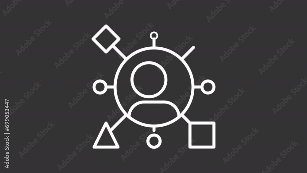 Poster 2d white simple thin line animation of versatile personality icon, hd video with transparent backgro