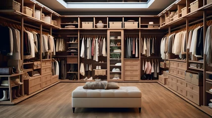 Fotobehang Big wardrobe with clothes in dressing room © Ziyan Yang
