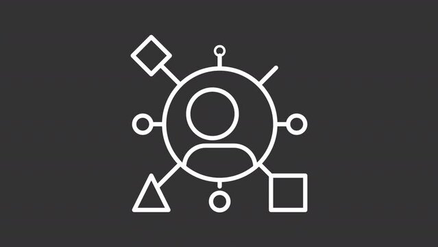 2D white simple thin line animation of versatile personality icon, HD video with transparent background, seamless loop 4K video representing archetypes.