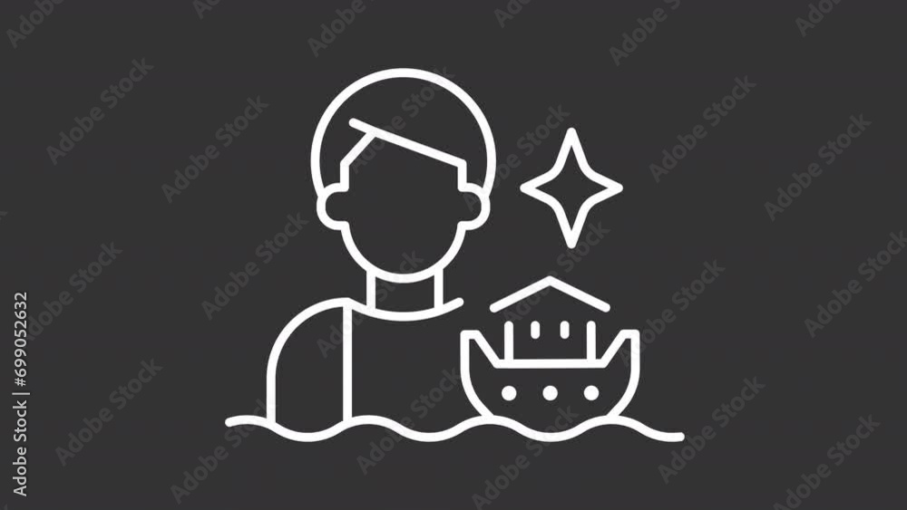 Poster 2d white simple thin line animation of noah's ark icon, hd video with transparent background, seamle