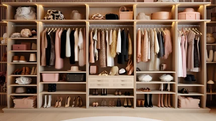 Fotobehang Big wardrobe with clothes in dressing room © Ziyan Yang