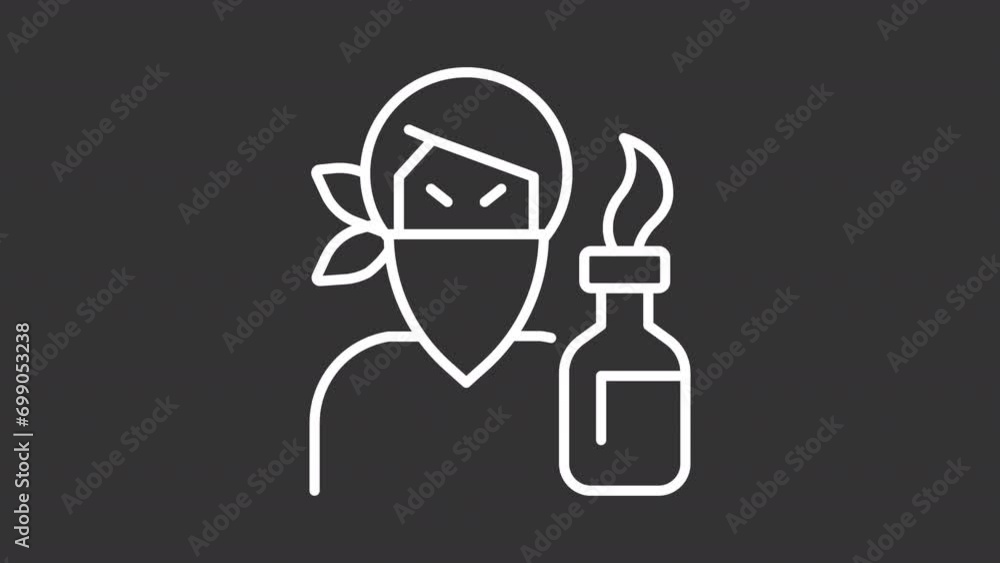 Poster 2d white simple thin line animation of rebel icon, hd video with transparent background, seamless lo
