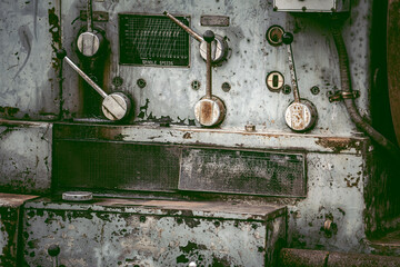 Close up to detail of soviet style old machines