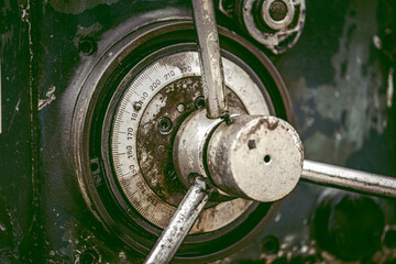 Close up to detail of soviet style old machines