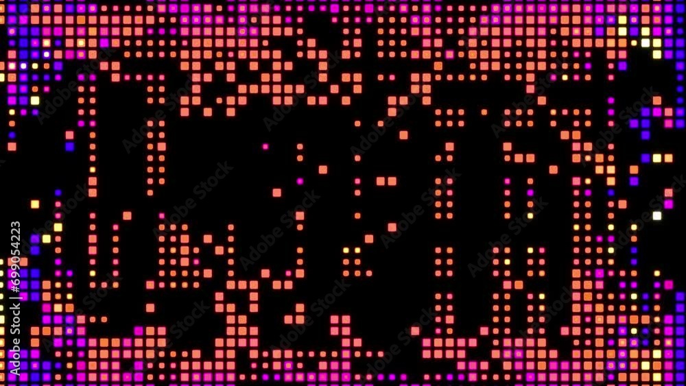 Poster glow orange pink blue pixel led digital grid lights pattern animation technology abstract background