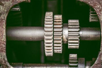 Close up to detail of soviet style old machines