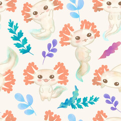 Cute Watercolor Axolotl Pattern Design