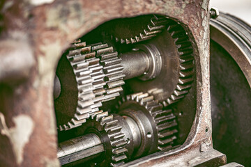 Close up to detail of soviet style old machines