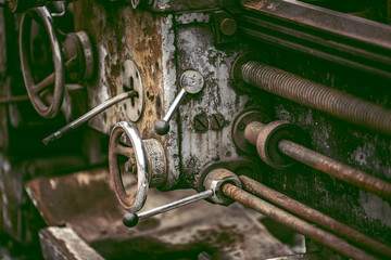 Close up to detail of soviet style old machines