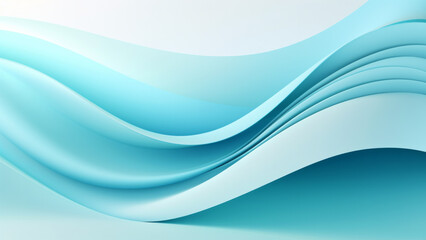 Fototapeta premium Abstract elegant peppermint blue waves design with smooth curves and soft shadows on clean modern background. Fluid gradient motion of dynamic lines on minimal backdrop
