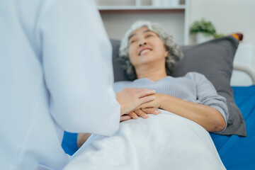 Fototapeta premium Healthcare concept of professional psychologist consulting doctor and comforting patient in psychotherapy session or health diagnosis consultation.