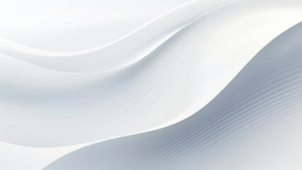 Abstract delicate white waves design with smooth curves and soft shadows on clean modern background. Fluid gradient motion of dynamic lines on minimal backdrop