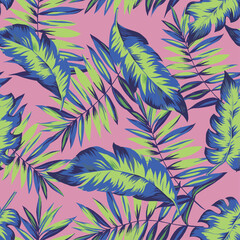 Fototapeta na wymiar Seamless tropical plant leaves pattern