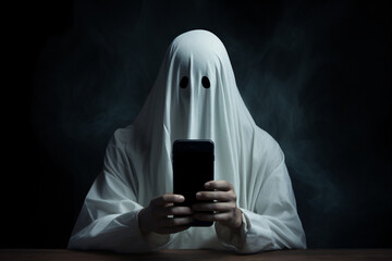 A ghost texting on a smartphone depicting the concept of ghosting - obrazy, fototapety, plakaty