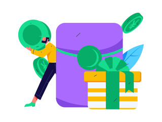 Holiday shopping people doing e-commerce online shopping flat vector concept operation hand drawn illustration
