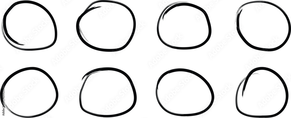 Poster set of hand drawn circle frame. abstract basic circle shape. vector circle round line sketch collect