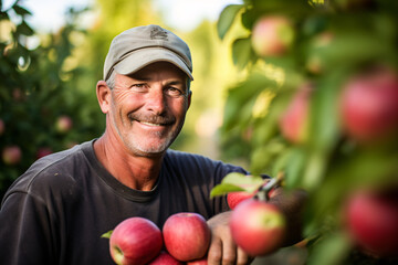 Portrait of an apple farmer in his orchard, concept of local produce