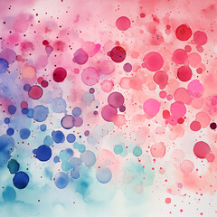 Pink and blue watercolor painting. Chaotic dots background
