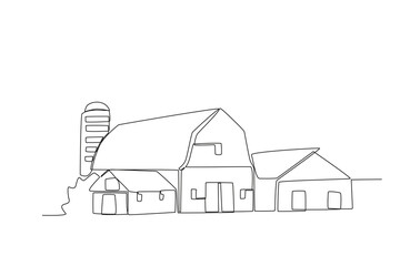 One single line drawing of Farm shed. Mascot emblem concept for animal husbandry image. Modern continuous line graphic draw design vector illustration