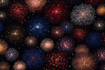 Naklejka premium Fireworks pattern background, new year's or 4th of July Independence Day illustration