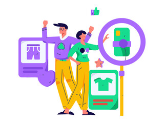 Holiday shopping people doing e-commerce online shopping flat vector concept operation hand drawn illustration
