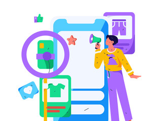 Holiday shopping people doing e-commerce online shopping flat vector concept operation hand drawn illustration
