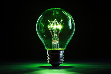 A green lightbulb, depicting green energy or renewable energy