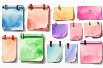 watercolor set of list sheet digital cute sticky notes memo , design elemen on white - obrazy, fototapety, plakaty