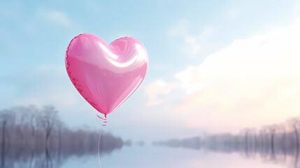 Fototapeta premium Pink heart-shaped balloons floating in the air, Valentine's Day background