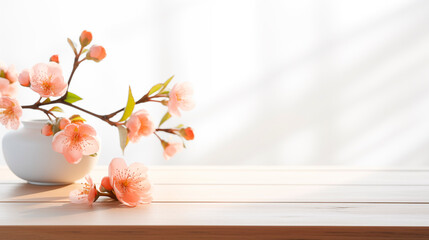 テーブルの上に置かれた桃の花 - obrazy, fototapety, plakaty