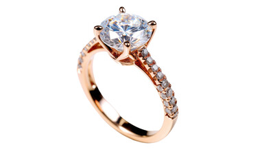 Singular Radiance of an Isolated Diamond Ring On a White or Clear Surface PNG Transparent Background.