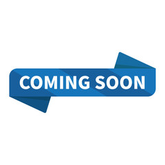 Coming Soon In Blue Rectangle Ribbon Shape For Promotion Lauching Business Marketing Social Media Information

