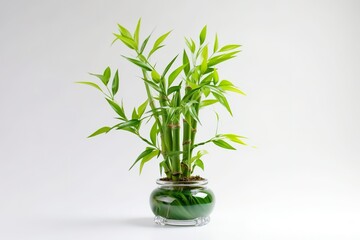 Very beautiful New year Lucky Bamboo in a vase on the table, white background