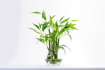 Fototapeta na wymiar Very beautiful New year Lucky Bamboo in a vase on the table, white background