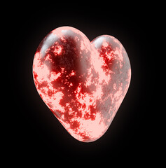 3d rendering glowing old love heart isolated on a dark background
