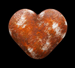 3d rendering heart made of rusty metal isolated on a dark background