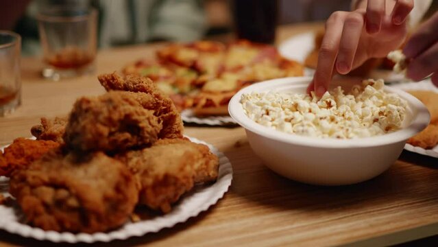 Close up of foods and dinks for celebrate the party with friends. Happy and joyful in holiday weekend and festival.
