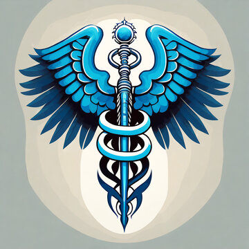 Caduceus blue logo icon isolated on white background