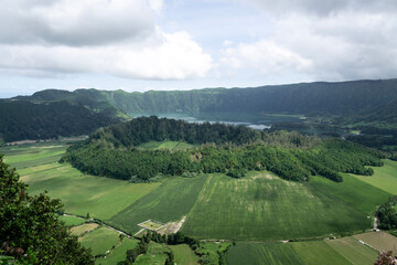 volcanic crater in crater at Sete Cidades in Sao Miguel in Azores